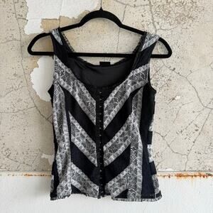 Vtg 90s Lace Corset Tank Top Hook Eye Y2K Vanity Goth Grunge Black White Women S